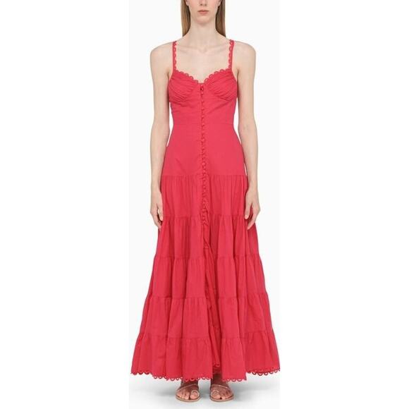 NWT Charo Fuchsia Pink Sleeveless Bustier Flounce Melia Maxi Dress Womens Small - Picture 1 of 9
